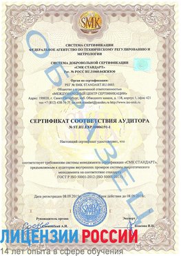 Образец сертификата соответствия аудитора №ST.RU.EXP.00006191-1 Микунь Сертификат ISO 50001